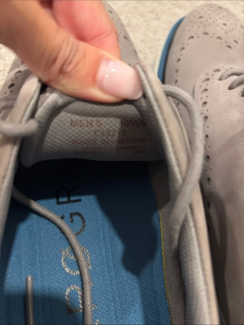 Cole Haan Gray Nubuck Wingtip Derby with Blue Trim